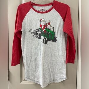 Anne Marie Red & Gray Santa Tractor Long Sleeve Tee
